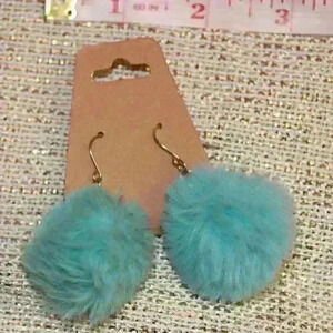 Turquoise Pom Pom Drop Earrings
